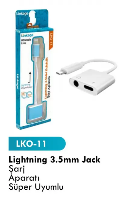 كبل لينك كج تحويل بمنفذي للشحن و السماعة 3.5 مم متوافق مع أجهزة الأيفون LKO-11